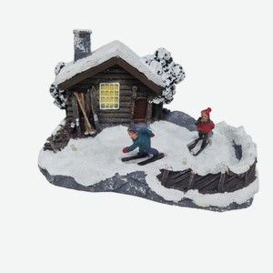 Фигура световая домик и дети на лыжах, 19.5см x 13.5см