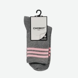 Женские спортивные носки Chobot   Три полоски   Серый / Розовый р.23