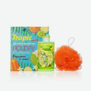 Женский подарочный набор Sensicare ( гель для душа Fantastic Coctails   Сочный мохито   445мл + мочалка для тела Aqua Joy оранжевая )
