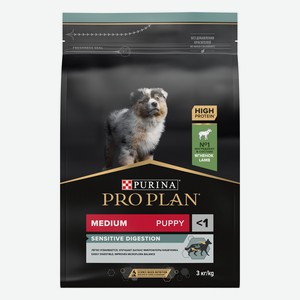 Корм Purina Pro Plan для щенков средних пород с чувствительным пищеварением, с высоким содержанием ягненка (12 кг)