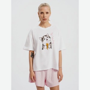Хлопковая пижама с принтом кошечки