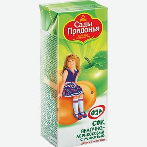 Сок детский Сады Придонья яблоко-абрикос, с 5 месяцев, 200 мл, тетрапак