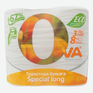 Туалетная бумага Ova 3сл 8 рул*16,75м 100% целлюлоза, ПАЛП Инвест ООО