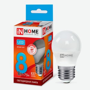 Лампа светодиодная IN HOME 8Вт-230В-4000К–E27, колба P45 шар