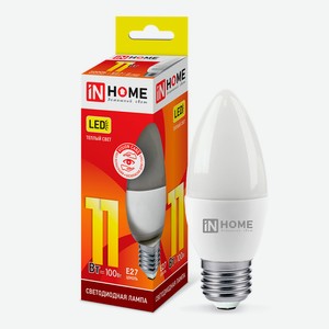 Лампа светодиодная IN HOME 11Вт-230В-3000К–E27, колба C37 свеча