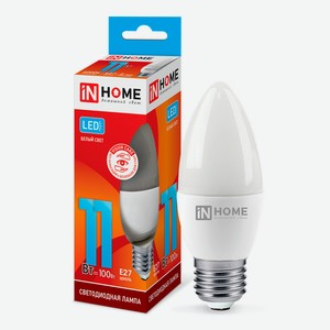Лампа светодиодная IN HOME 11Вт-230В-4000К–E27, колба C37 свеча