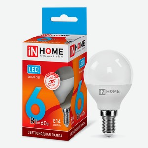 Лампа светодиодная IN HOME 6Вт-230В-4000К–E14, колба P45 шар