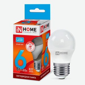Лампа светодиодная IN HOME 6Вт-230В-4000К–E27, колба P45 шар