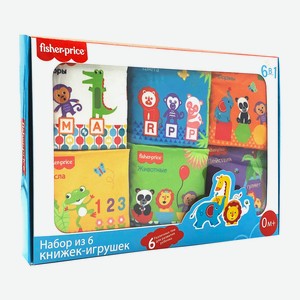 Игровой набор из 6 книжек-игрушек тактильных Fisher Price «Узоры, Цвета, Формы, Числа, Животные, Действия»