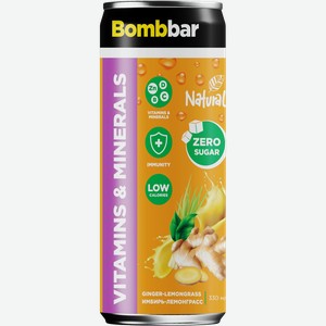 Напиток без сахара Бомббар Лимонад Имбирь Лемонграсс Натуральные напитки ж/б, 0,33 л