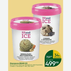 Мороженое BRAND ICE Волшебные леденцы; Миндально-фисташковое; Сливки с печеньем 9-18%, 550-600 г