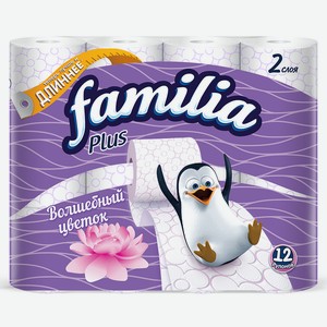 Бумага туалетная Familia Plus Волшебный Цветок 2 слоя, 12 рулонов