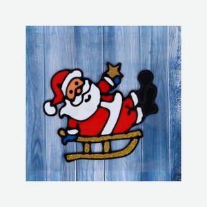 Наклейка на стекло Зимнее волшебство Дед Мороз на санках 15*12,5 см