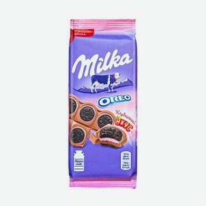 Милка Шоколад молочный с круглым печеньем  Oreo  с начинкой со вкусом клубники. 92г