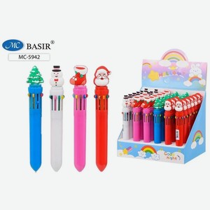 Ручка шариковая 10-цветная 0,5 мм НОВОГОДНИЕ наконечник-сапог, Дед Мороз, снеговик, ёлка