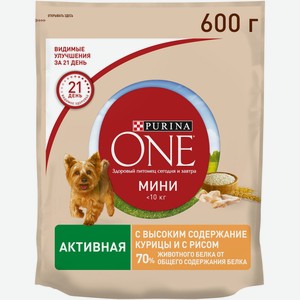 Сухой корм Purina ONE для собак с курицей и рисом, 600г