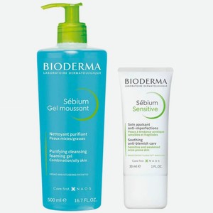 Bioderma Набор Sebium для ежедневного ухода для жирной кожи: гель, 500 мл + крем, 30 мл