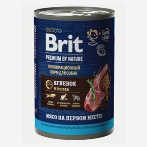 Консервы Brit Premium by Nature для взрослых собак всех пород с чувствительным пищеварением с ягненком и гречкой 410 грамм