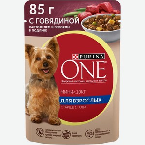 Влажный корм Purina ONE для собак с говядиной, картофелем и горохом, 85г