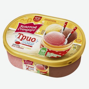 Мороженое Золотой Стандарт Трио Клубника-шоколад-ваниль, 12%, 475 г, пластиковая ванночка