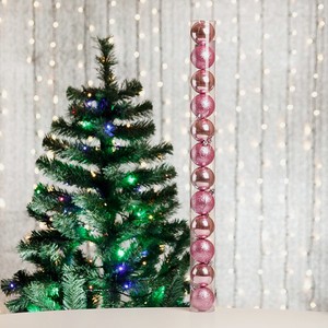 Набор елочных украшений BABY STYLE Шары розовый глянец принт искра 6 см 12 шт