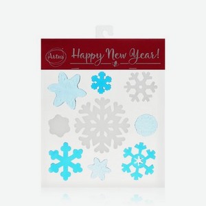 Наклейки на стекло Artus Новый Год Снежинки бело-синие