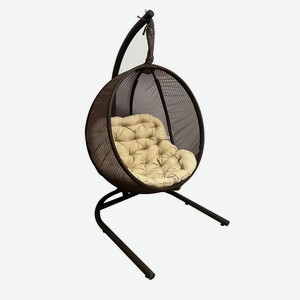Кресло подвесное Жасмин, коричневое с бежевой подушкой