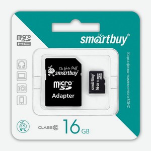 Карта памяти Smartbuy micro SDHC 16GB Сlass 10 с адаптером SD
