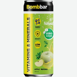 Напиток без сахара Бомббар Лимонад Яблоко Натуральные напитки ж/б, 0,33 л