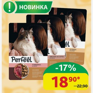 Корм для кошек Perfeel в соусе в ассортименте, 75 гр
