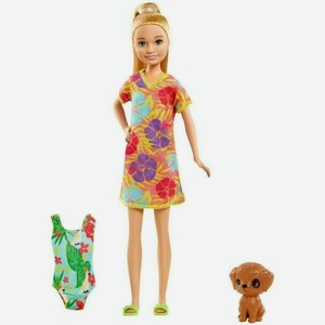 Игровой набор Barbie кукла Стейси рыжеволосая в платье с питомцем и аксессуарами
