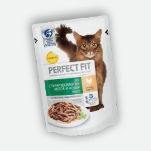 Корм для кошек  Перфект Фит , для стерилизованных кошек соус курица, для кошек с чувств пищеварением индейка, 75 г
