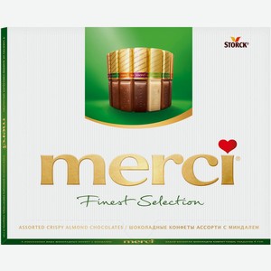 Набор конфет Merci шоколадные ассорти 4 вида шоколада с миндалём, 250г