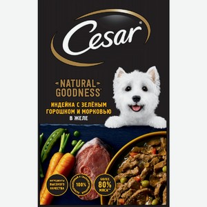 Влажный корм для собак Cesar индейка с зеленым горошком и морковью в желе 80г