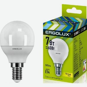 Лампа светодиодная Эрголюкс 7Вт Е14 шар теплый све