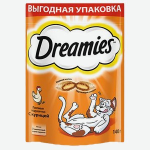 Лакомство для кошек DREAMIES®, подушечки с курицей, 140г