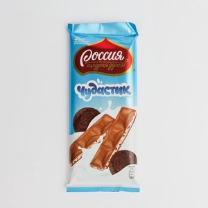 Шоколад молочный РОССИЯ-ЩЕДРАЯ ДУША Чудастик с молочной начинкой и печеньем, 87 г
