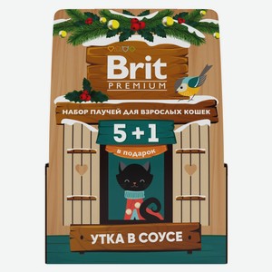 Корм влажный для кошек Brit Premium Набор Утка в соусе 5+1 кормушка, 510 г