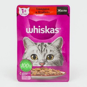 Влажный корм Whiskas для кошек, говядина/ягненок в желе, 75 г пауч