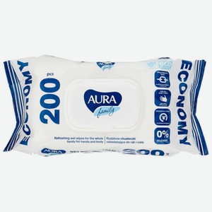 Влажные салфетки Aura Family, 200 шт
