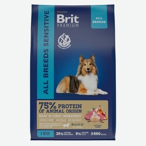 Brit сухой корм премиум класса с ягненком и индейкой для взрослых собак всех пород с чувствительным пищеварением (3 кг)