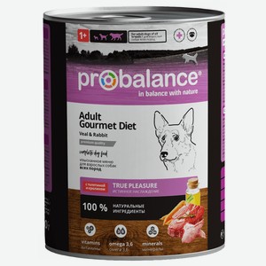 Probalance консервы для собак всех пород, изысканное меню, с телятиной и кроликом (850 г)