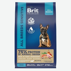 Brit сухой корм с лососем и индейкой для взрослых собак всех пород с чувствительным пищеварением (8 кг)