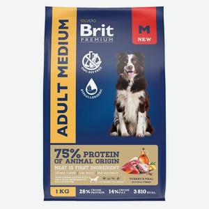 Brit сухой корм с индейкой и телятиной для взрослых собак средних пород (10–25 кг) (8 кг)