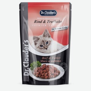 Корм влажный для взрослых кошек Dr.Clauder`s с мясом и индейкой кусочки в желе, 85 г