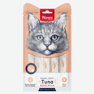 Лакомство для кошек Wanpy Cat нежное пюре из тунца и лосося, 70 г
