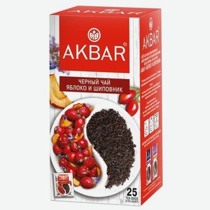 Чай черный Akbar Яблоко и шиповник в пакетиках 25 шт, 37,5 г