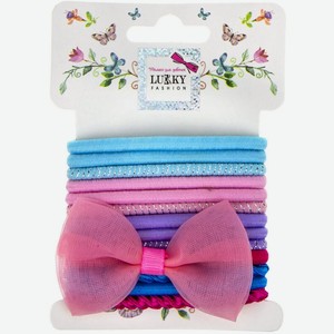 Набор резинок для волос Lukky Fashion 13 шт (12 обычных резинок + 1 резинка с бантиком), 5 цветов в наборе (голубой, розовый, фиолетовый, синий, красн арт.Т18591