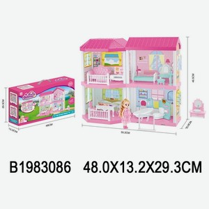 Кукольный домик с мебелью и куклой в комплекте, 4 комнаты, размер в собранном виде 55*21*46 см арт. 1983086