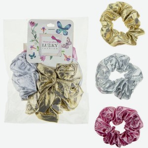 Резинки текстильные Lukky Fashion, блестящие, 3 шт (золотой, серебряный, розовый) арт.Т19600
